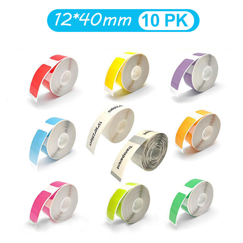 Label Printer Tape - 12*40mm Colored Transparent Thermal Stickers Roll