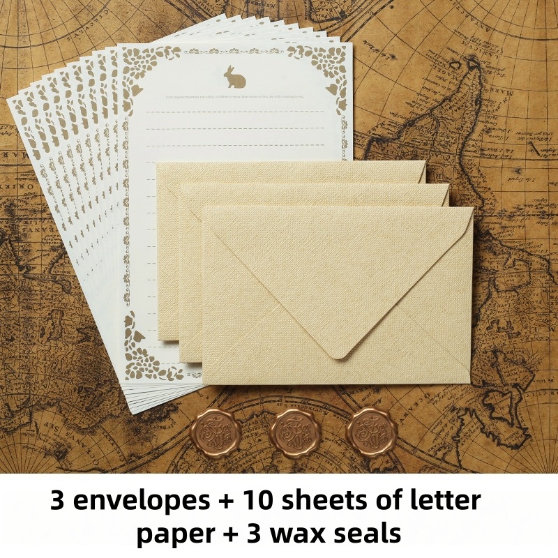 Wax Seal Stamp Kit - 16PCS Vintage Linen Envelopes Luxury Wedding
