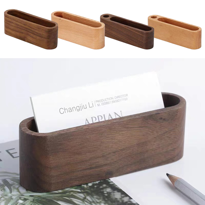 Desk Name Plate - Business Card Holder Wooden Organizer Office