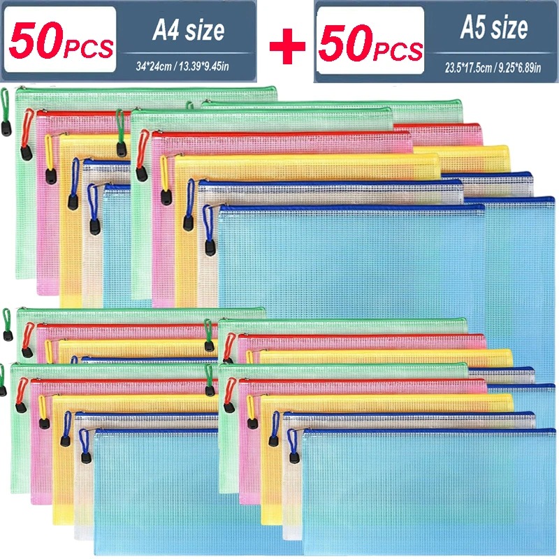 Portfolio Folder Zip - 5/20/50/100PC Stationery Storage Bag Folder File