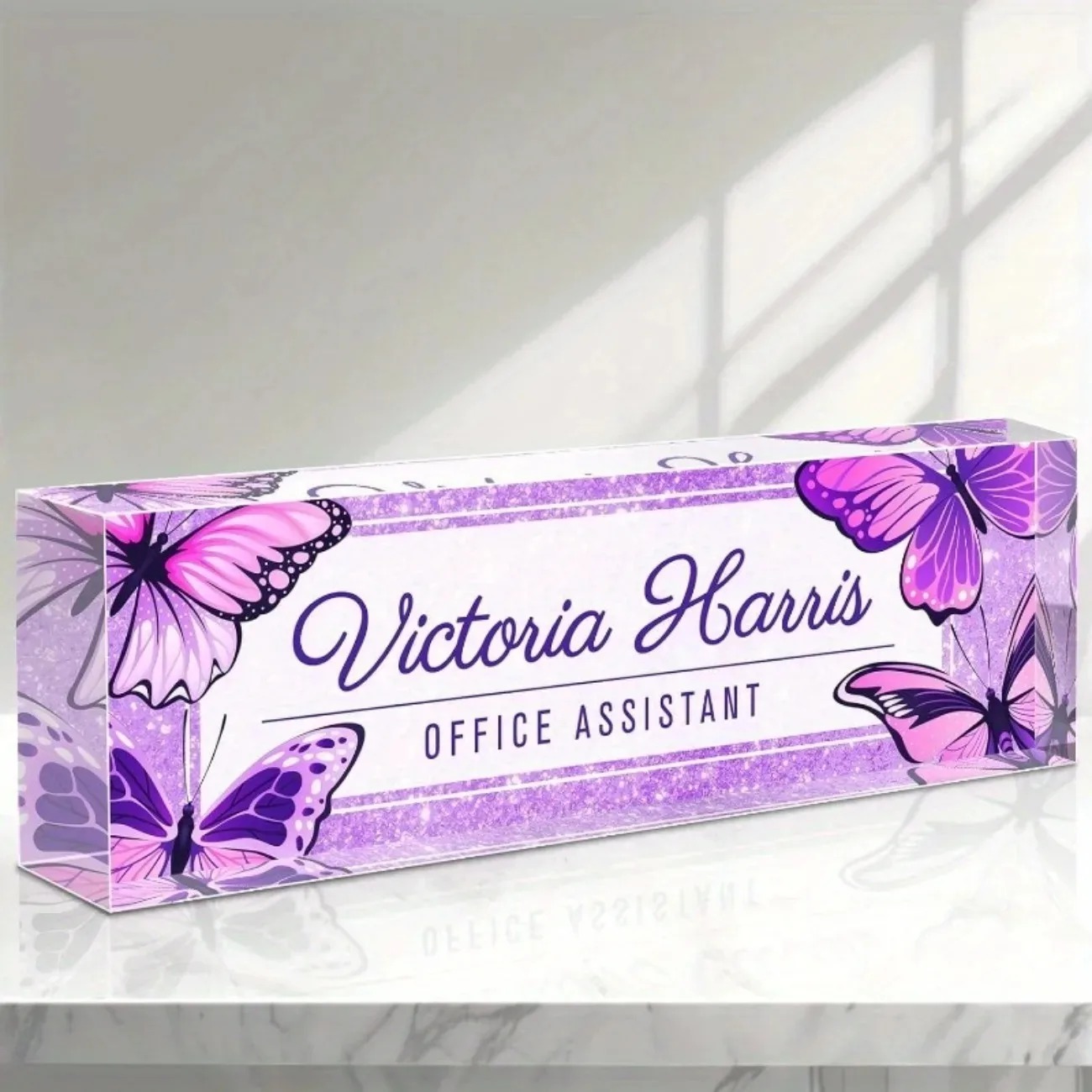 Custom Text Purple Butterfly A - Desk Name Plate recension och pris