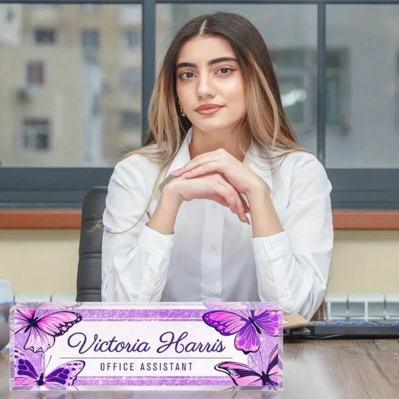 Custom Text Purple Butterfly A - Desk Name Plate recension och pris