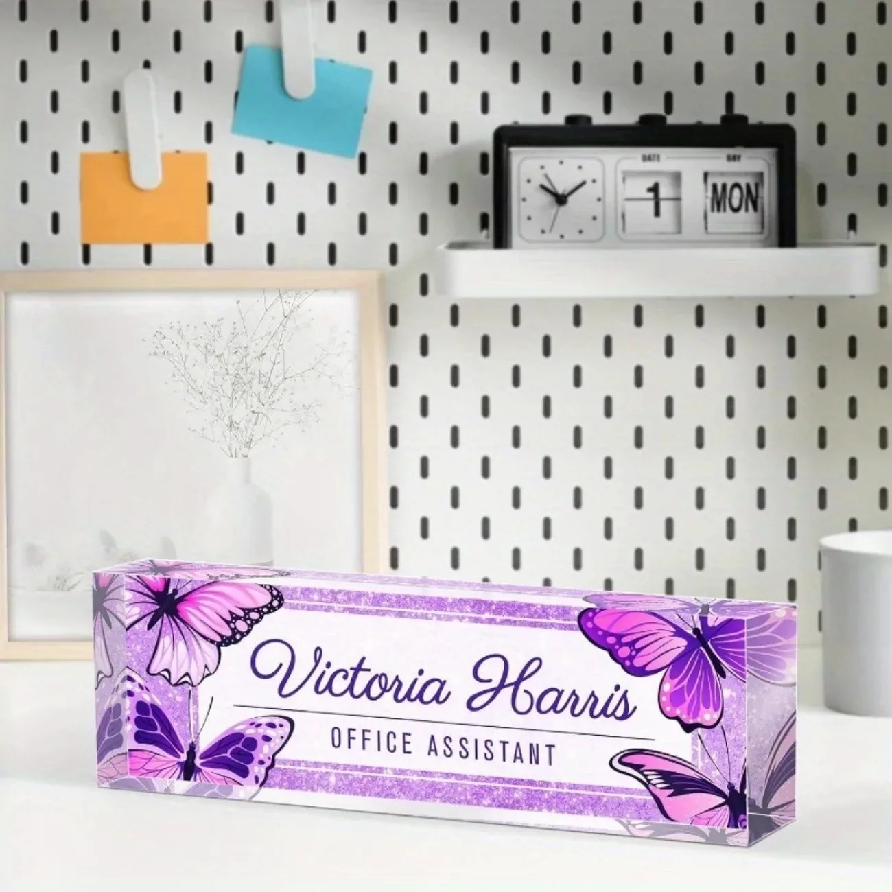 Custom Text Purple Butterfly A - Desk Name Plate recension och pris