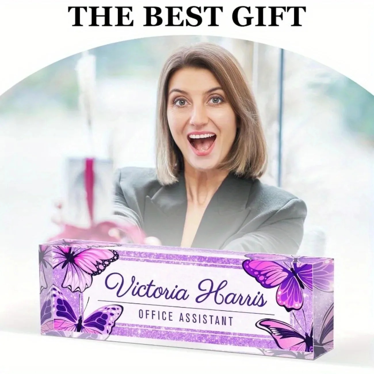 Custom Text Purple Butterfly A - Desk Name Plate recension och pris