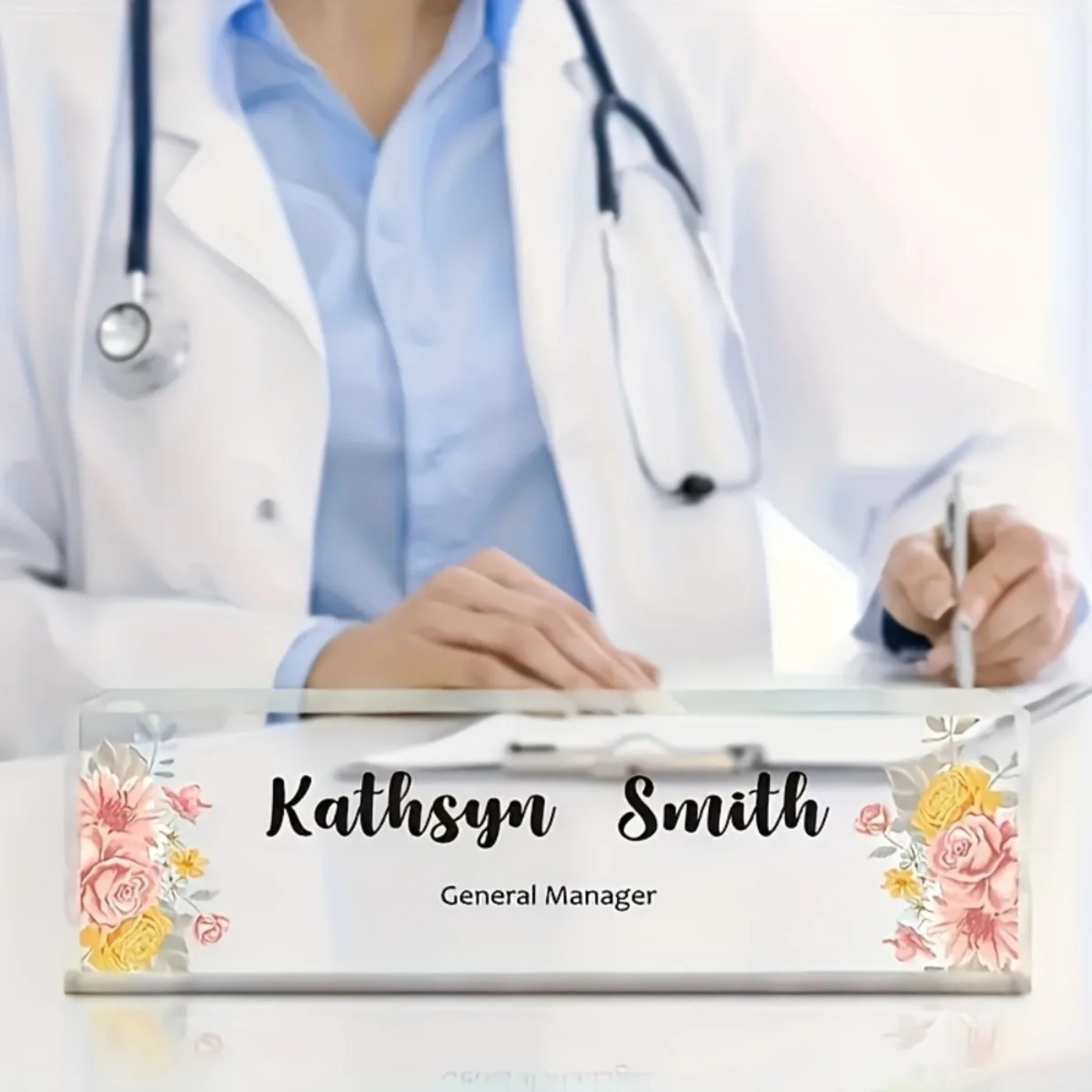 1PC 2D Flat Elegant Floral Acr - Desk Name Plate recension och pris
