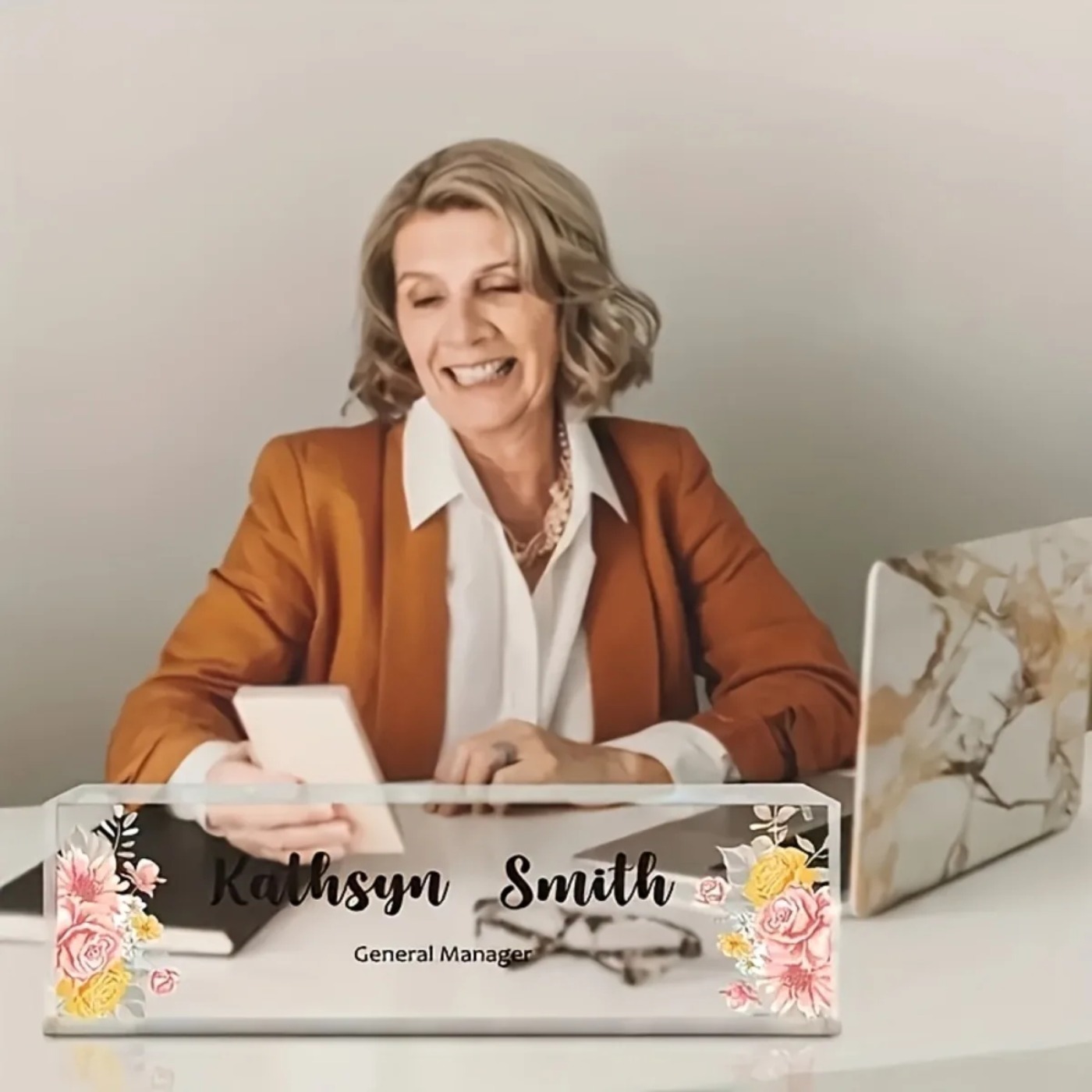 1PC 2D Flat Elegant Floral Acr - Desk Name Plate recension och pris